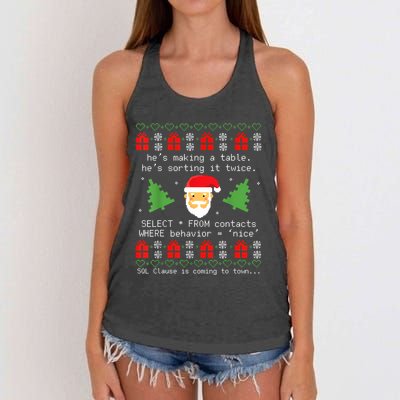 Sql Santa Claus Database Clause Developer Code Db Programmer Women's Knotted Racerback Tank