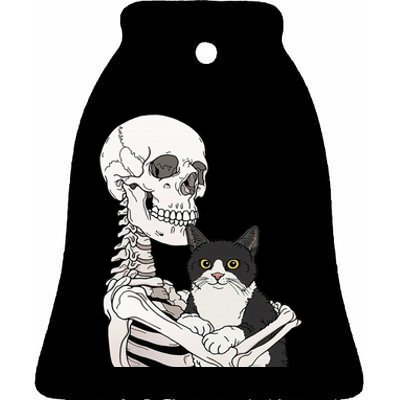 Spooky Skeleton Cat Costume Ceramic Bell Ornament