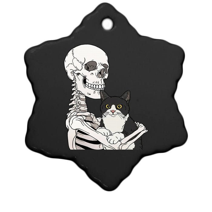 Spooky Skeleton Cat Costume Ceramic Star Ornament