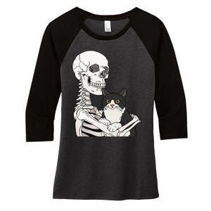 Spooky Skeleton Cat Costume Women's Tri-Blend 3/4-Sleeve Raglan Shirt