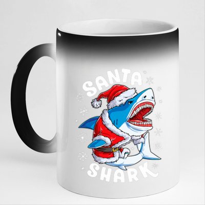 Santa Shark Christmas Pajamas Xmas Merry Sharkmas 11oz Black Color Changing Mug