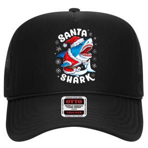 Santa Shark Christmas Pajamas Xmas Merry Sharkmas High Crown Mesh Back Trucker Hat