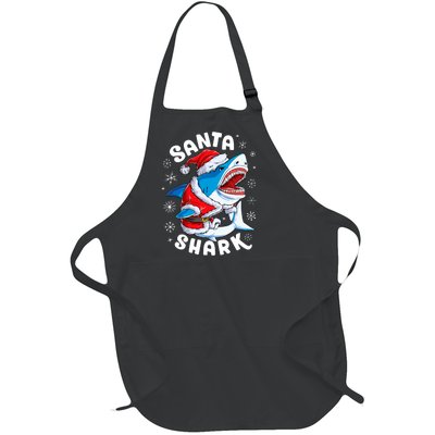 Santa Shark Christmas Pajamas Xmas Merry Sharkmas Full-Length Apron With Pockets