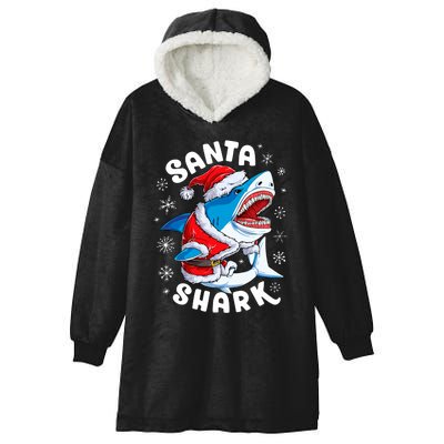 Santa Shark Christmas Pajamas Xmas Merry Sharkmas Hooded Wearable Blanket