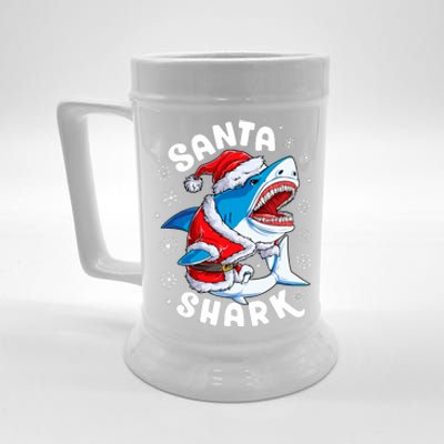 Santa Shark Christmas Pajamas Xmas Merry Sharkmas Beer Stein