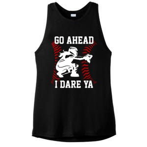 S Softball Catcher Funny N I Dare Ya Gift Ladies PosiCharge Tri-Blend Wicking Tank