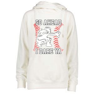 S Softball Catcher Funny N I Dare Ya Gift Womens Funnel Neck Pullover Hood