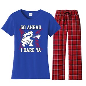 S Softball Catcher Funny N I Dare Ya Gift Women's Flannel Pajama Set