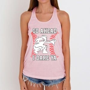 S Softball Catcher Funny N I Dare Ya Gift Women's Knotted Racerback Tank