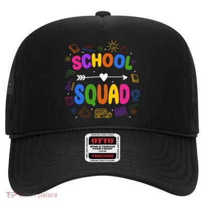 School Squad Colorful Education Fun High Crown Mesh Back Trucker Hat
