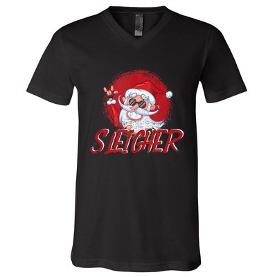 Sleigher Santa Claus Funny Merry Christmas Rock Xmas Lover Tank Top V-Neck T-Shirt