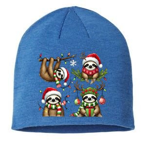 Santa Sloth Christmas Lights Funny Holiday Sloth Lover Gift Funny Gift Sustainable Beanie