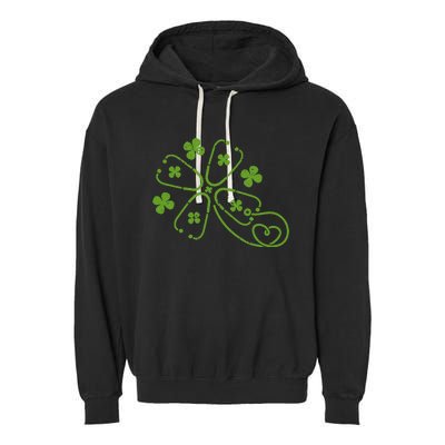 Shamrock Stethoscope Clover St Patricks Day Nurse RN Irish Garment-Dyed Fleece Hoodie