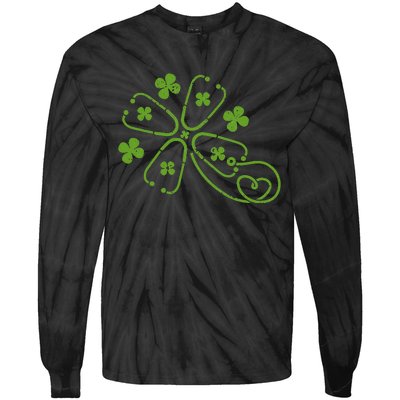 Shamrock Stethoscope Clover St Patricks Day Nurse RN Irish Tie-Dye Long Sleeve Shirt