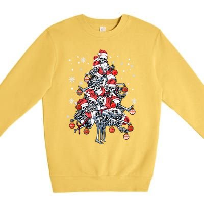 Sugar Skull Christmas Tree Skeleton Santa Hat Xmas Vibes Gift Premium Crewneck Sweatshirt