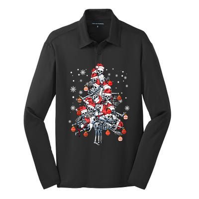 Sugar Skull Christmas Tree Skeleton Santa Hat Xmas Vibes Gift Silk Touch Performance Long Sleeve Polo