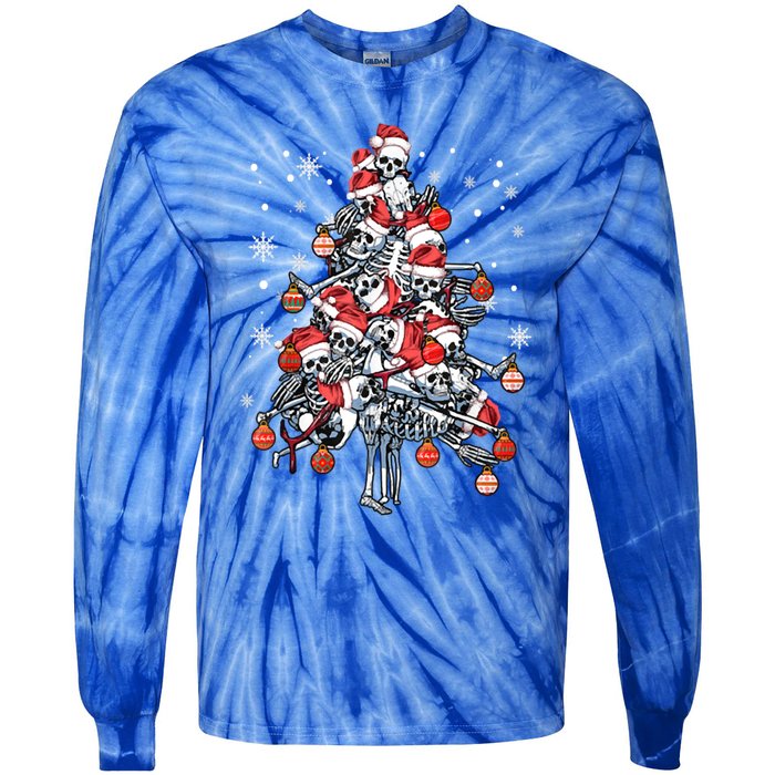 Sugar Skull Christmas Tree Skeleton Santa Hat Xmas Vibes Gift Tie-Dye Long Sleeve Shirt