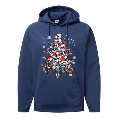 Sugar Skull Christmas Tree Skeleton Santa Hat Xmas Vibes Gift Performance Fleece Hoodie