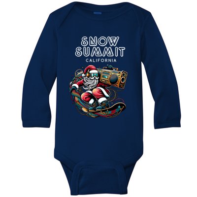 Snow Summit California Cool Snowboard Christmas Santa Gift Baby Long Sleeve Bodysuit