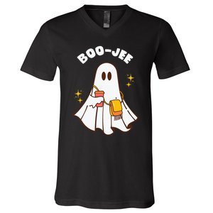 Spooky Season Cute Ghost Halloween Costume Boujee Boo Jee V-Neck T-Shirt