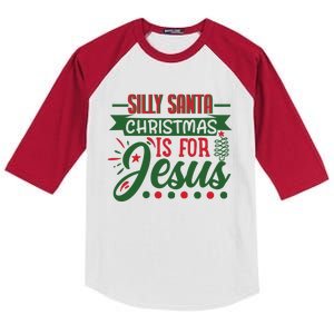 Silly Santa Christmas Is For Jesus Holiday Kids Colorblock Raglan Jersey