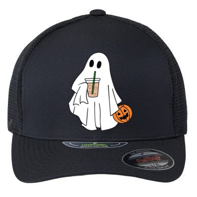 Spooky Season Cute Little Ghost Ice Coffee Halloween Costume Cool Gift Flexfit Unipanel Trucker Cap