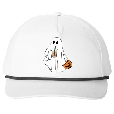 Spooky Season Cute Little Ghost Ice Coffee Halloween Costume Cool Gift Snapback Five-Panel Rope Hat