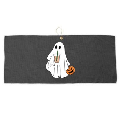 Spooky Season Cute Little Ghost Ice Coffee Halloween Costume Cool Gift Large Microfiber Waffle Golf Towel