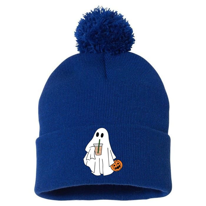 Spooky Season Cute Little Ghost Ice Coffee Halloween Costume Cool Gift Pom Pom 12in Knit Beanie