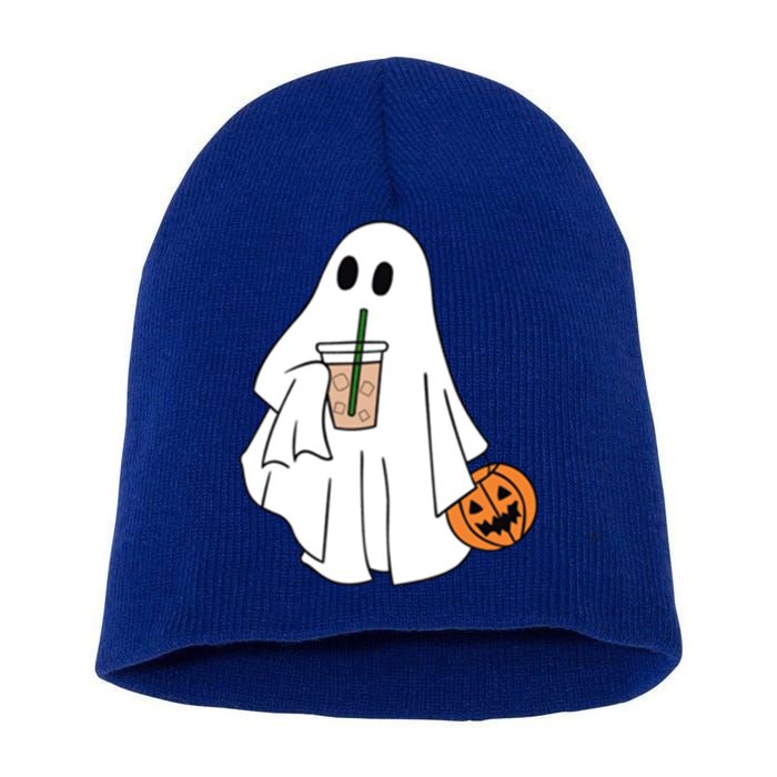 Spooky Season Cute Little Ghost Ice Coffee Halloween Costume Cool Gift Short Acrylic Beanie