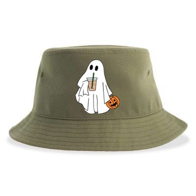 Spooky Season Cute Little Ghost Ice Coffee Halloween Costume Cool Gift Sustainable Bucket Hat