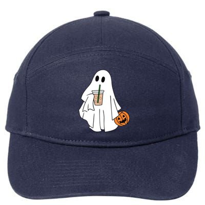 Spooky Season Cute Little Ghost Ice Coffee Halloween Costume Cool Gift 7-Panel Snapback Hat