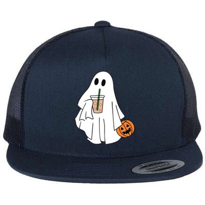 Spooky Season Cute Little Ghost Ice Coffee Halloween Costume Cool Gift Flat Bill Trucker Hat