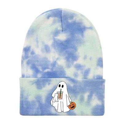 Spooky Season Cute Little Ghost Ice Coffee Halloween Costume Cool Gift Tie Dye 12in Knit Beanie