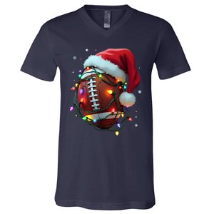 Santa Sports Christmas Football Player V-Neck T-Shirt