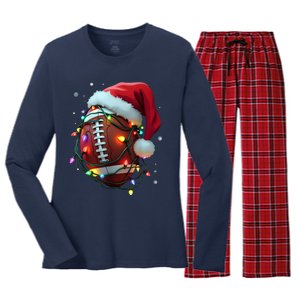 Santa Sports Christmas Football Player Women's Long Sleeve Flannel Pajama Set 