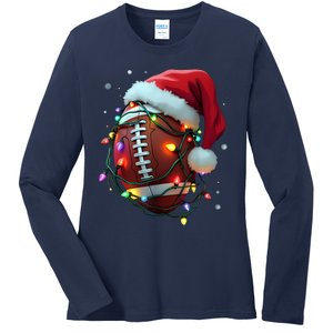 Santa Sports Christmas Football Player Ladies Long Sleeve Shirt