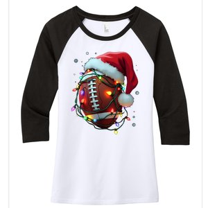 Santa Sports Christmas Football Player Women's Tri-Blend 3/4-Sleeve Raglan Shirt