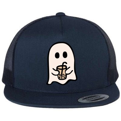 Spooky Season Cute Little Ghost Ice Coffee Halloween Funny Gift Flat Bill Trucker Hat