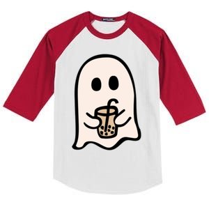 Spooky Season Cute Little Ghost Ice Coffee Halloween Funny Gift Kids Colorblock Raglan Jersey