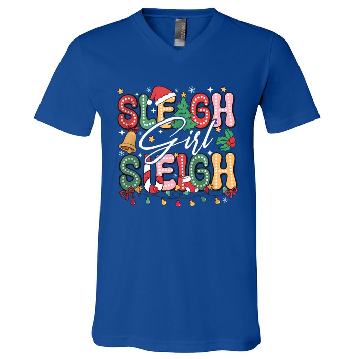 Sleigh Sleigh Christmas Retro Xmas Holiday Gift V-Neck T-Shirt