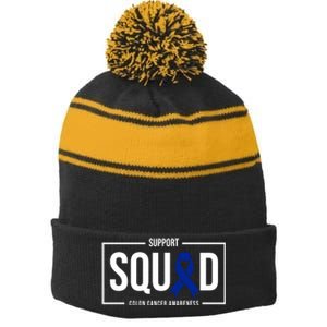 Support Squad Colon Cancer Awareness Stripe Pom Pom Beanie