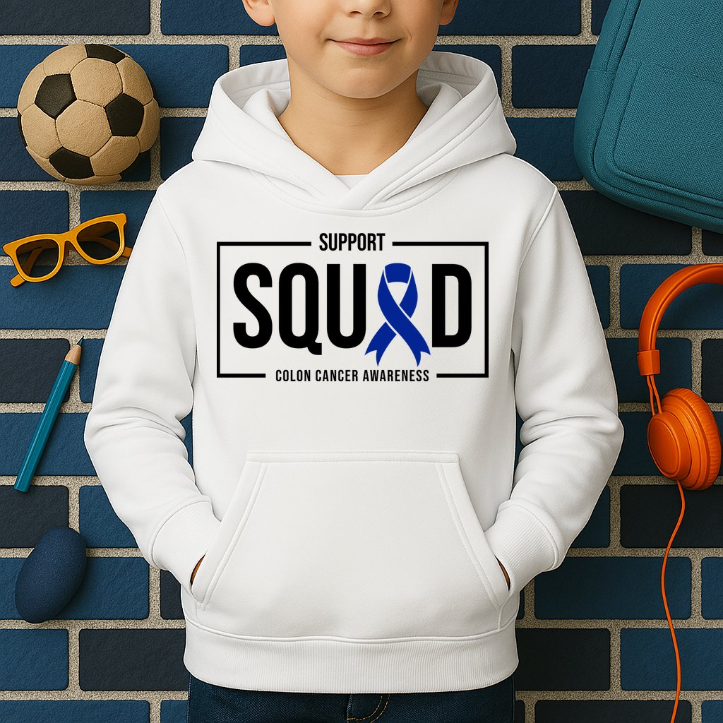 Support Squad Colon Cancer Awareness Kids Hoodie