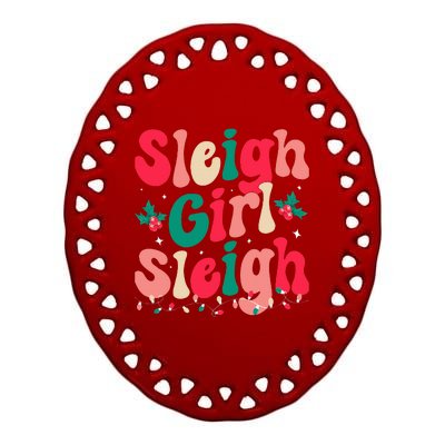 Sleigh  Sleigh Christmas Retro Xmas Holiday Ceramic Oval Ornament