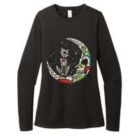 Sugar Skull Cat Moon Dia De Los Muertos Halloween Costume Womens CVC Long Sleeve Shirt