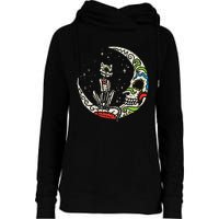 Sugar Skull Cat Moon Dia De Los Muertos Halloween Costume Womens Funnel Neck Pullover Hood