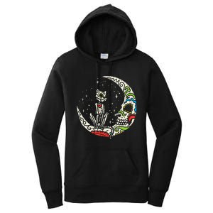 Sugar Skull Cat Moon Dia De Los Muertos Halloween Costume Women's Pullover Hoodie