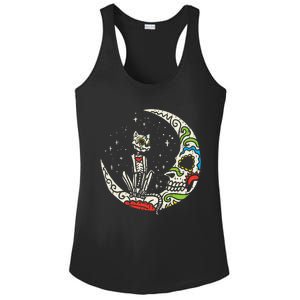 Sugar Skull Cat Moon Dia De Los Muertos Halloween Costume Ladies PosiCharge Competitor Racerback Tank