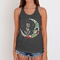 Sugar Skull Cat Moon Dia De Los Muertos Halloween Costume Women's Knotted Racerback Tank