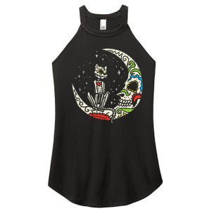 Sugar Skull Cat Moon Dia De Los Muertos Halloween Costume Women's Perfect Tri Rocker Tank